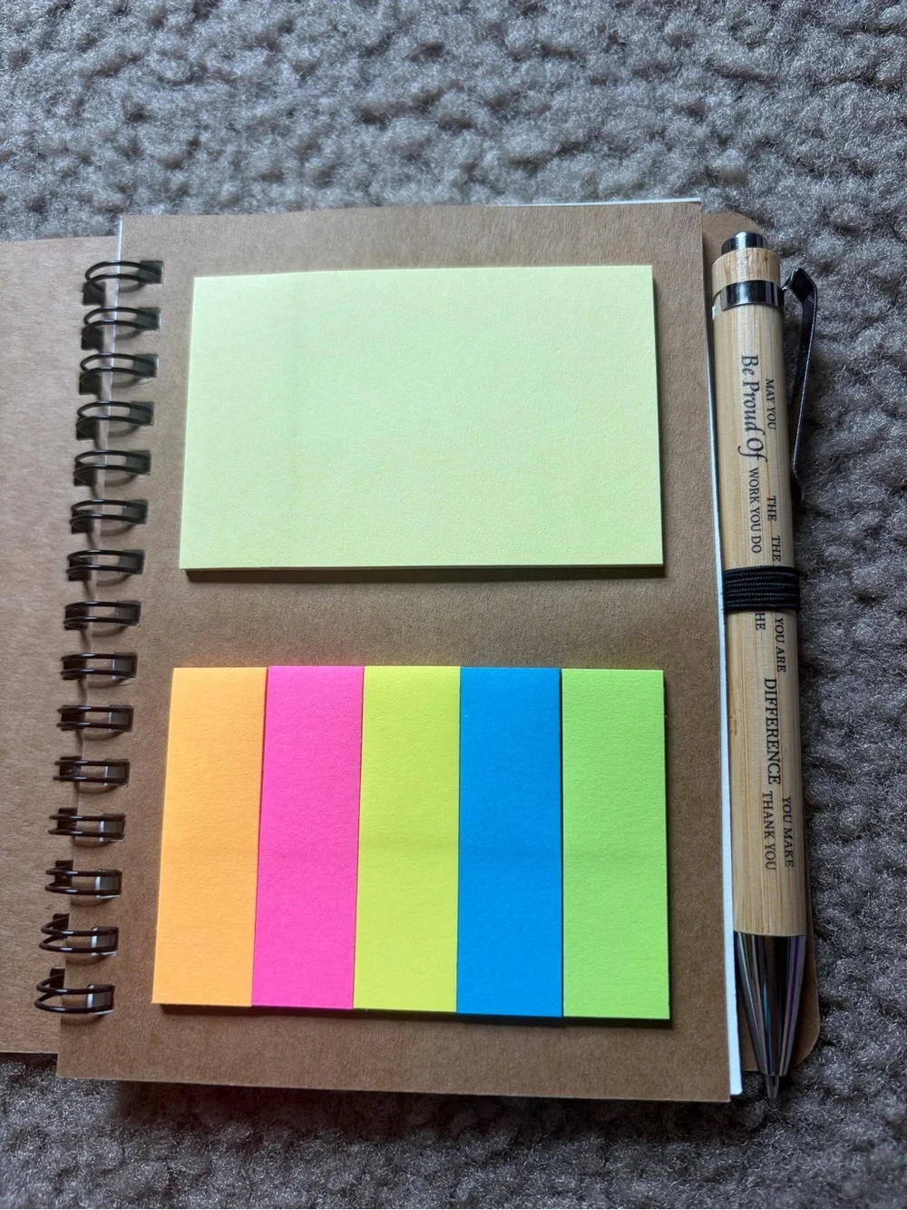Inspirational Spiral Notebook with Pen - Kraft Brown & Multicolor
